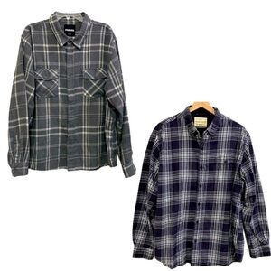 Lot of 2 Men’s Flannel Shirts Plaid Plaid Gray Blue XL.